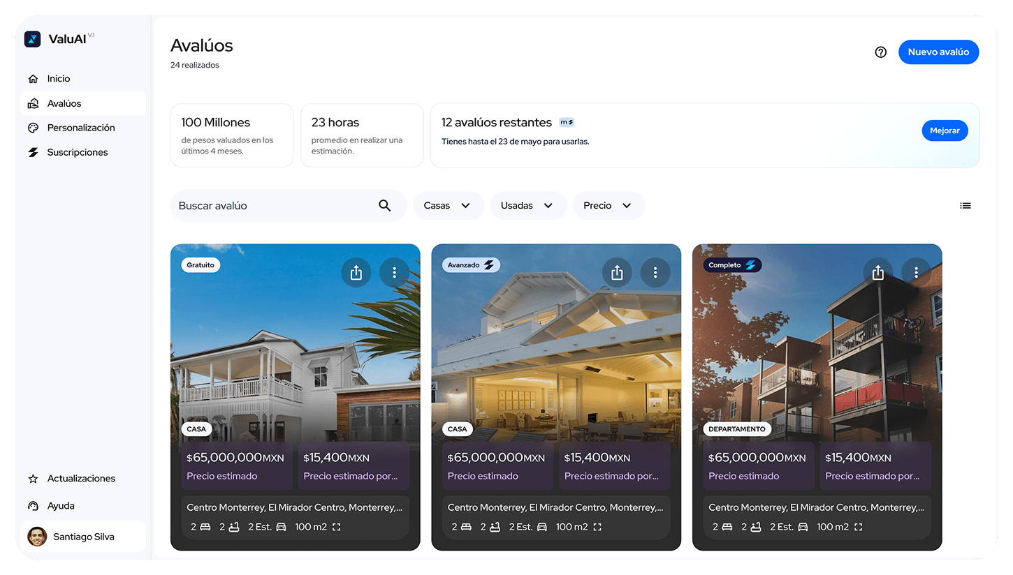 Preview de la plataforma para valuadores ValuAI
